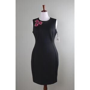 CALVIN KLEIN NWT $134 Neoprene Scuba Stretch Floral Applique Dress Size 12